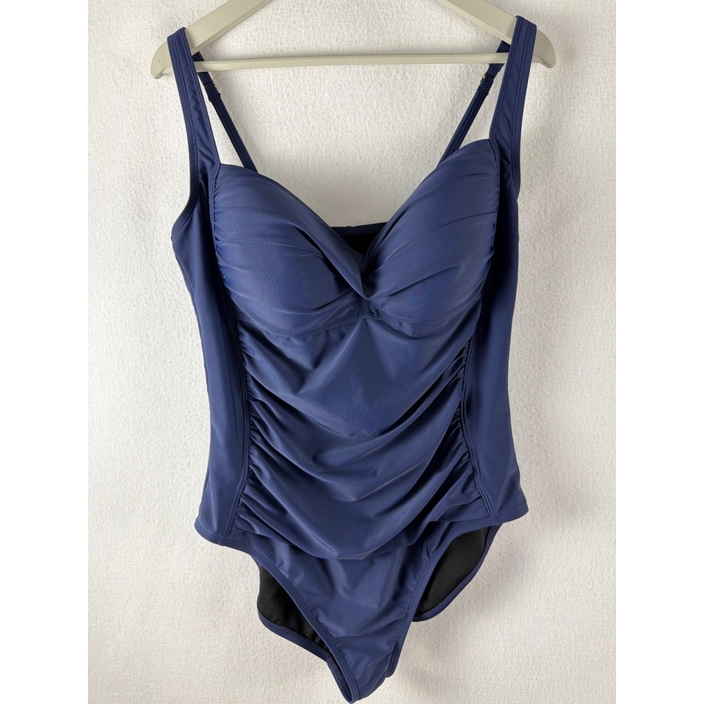 Liz Claiborne Navy Blue Ruched One Piece Swimsuit Sz 16 Sweetheart Neckline